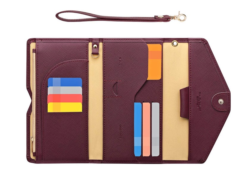 ZOPPEN Passport Holder Travel Wallet (Ver.5) for Women Rfid Blocking Multi-purpose Passport Cover Document Organizer Strap, Wine Red - Image 1